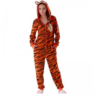 Frauen Mikrofaser Fleece Kapuze Tiger Onesie Pyjama Anzug