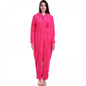 Frauen Hot Pink Onesie Pyjamas Mit Kapuze Mit Tierohren