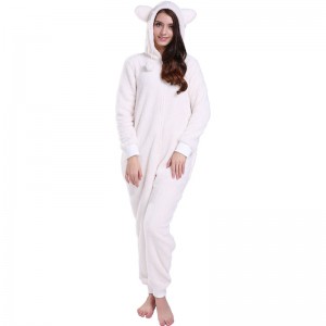 Frauen Creme Onesie Pyjamas Mit Kapuze Mit Tierohren