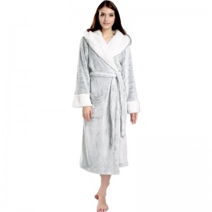 Erwachsene glänzende Flanell Fleece Roben Frauen gespleißt mit Kapuze Pyjamas