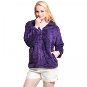Frauen kuscheln Fleece lila Reißverschluss mit Kapuze Sweatshirt
