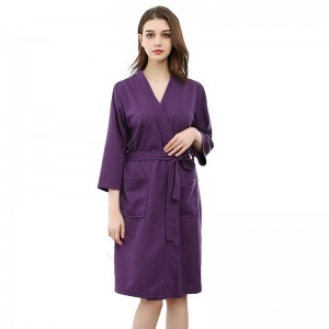 Frauen-Waffel-Vlies-Robe-Normallack-knielanger Kimono-Pyjama