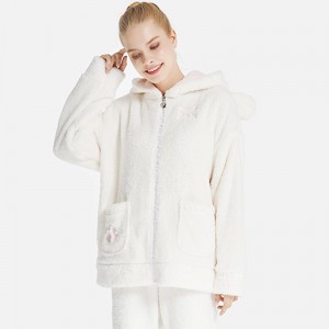 Frauen kuscheln Fleece Stickerei mit Kapuze Pyjama Set