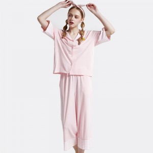 Frauen Streifen Baumwolle-Spandex Single Jersey Pyjama Set