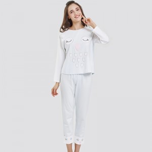 Frauen Position gedruckt Baumwolle-Spandex Single Jersey Pyjama Set